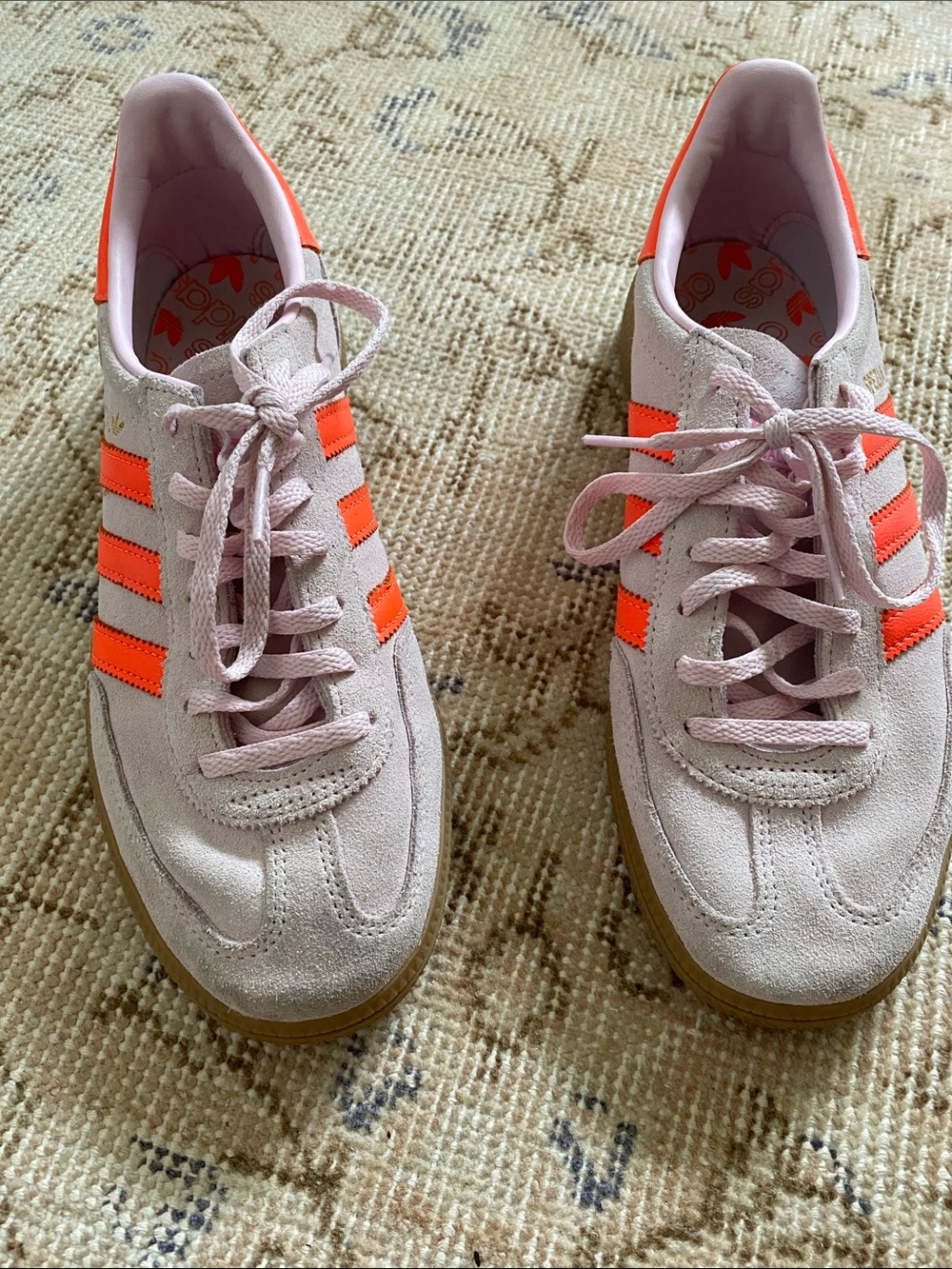 adidas Women's Pink Suede Sneakers with Neon Orange Stripes